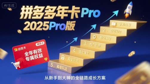 拼多多年卡2025Pro版，五大板块从认知到基础、从推广到活动、从活动到玩法-独家科技资源网
