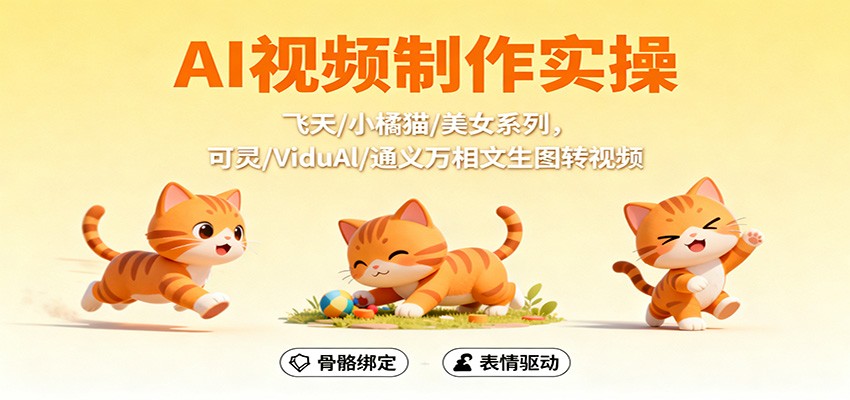 AI视频制作实操，飞天/小橘猫/美女系列，可灵/ViduAl/通义万相文生图转视频-独家科技资源网