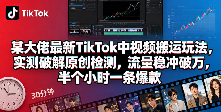 某大佬最新TikTok中视频搬运玩法，实测破解原创检测，流量稳冲破万，半个小时一条爆款-独家科技资源网