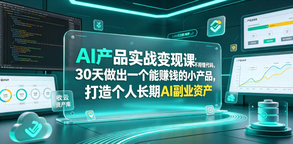 AI产品实战变现课，不用懂代码，30天做出一个能賺钱的小产品，打造个人长期AI副业资产-独家科技资源网