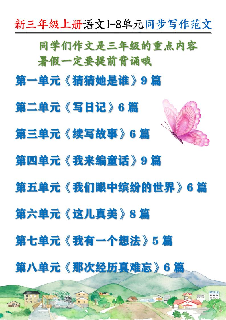 新三上语文1-8单元同步写作范文55篇（56页）-独家科技资源网