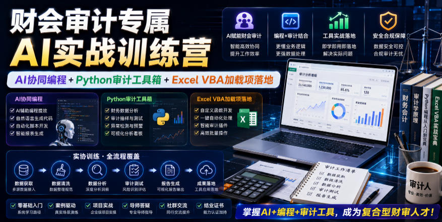 财会审计专属AI实战训练营|AI协同编程+Python审计工具箱+Excel VBA加载项落地-独家科技资源网