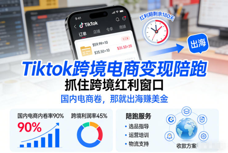 Tiktok跨境电商变现陪跑，抓住跨境红利窗口，国内电商卷，那就出海賺美金-独家科技资源网