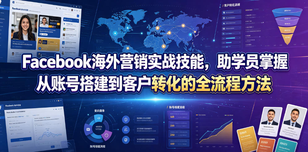 Facebook海外营销实战技能，助学员掌握从账号搭建到客户转化的全流程方法-独家科技资源网
