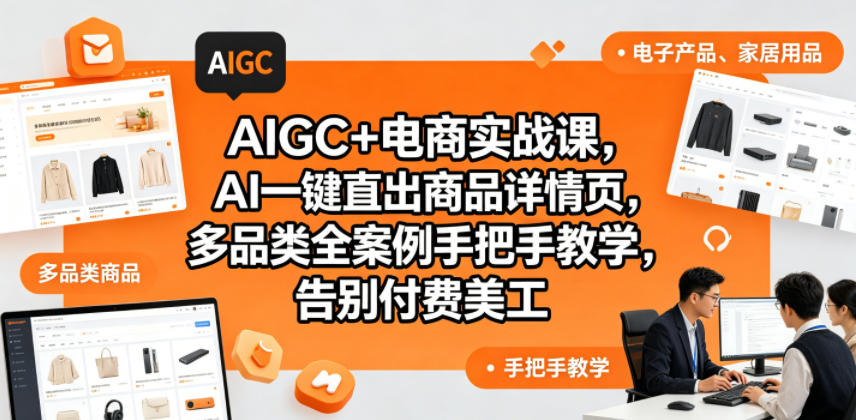 AIGC+电商实战课，AI一键直出商品详情页，多品类全案例手把手教学，告别付费美工-独家科技资源网
