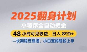 2025小程序全自动掘金，48 小时可见收益，日入8张，长期稳定靠谱，小白宝妈轻松上手【揭秘】-独家科技资源网