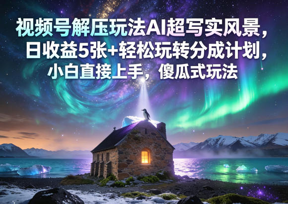 视频号解压玩法AI超写实风景,日收益5张+轻松玩转分成计划,小白直接上手,傻瓜式玩法-独家科技资源网
