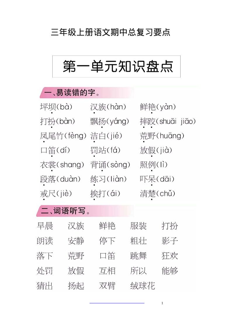 三上语文-期中期末考点类汇总-独家科技资源网