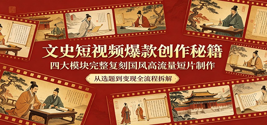 文史短视频爆款创作秘籍：四大模块完整复刻国风高流量短片制作-独家科技资源网
