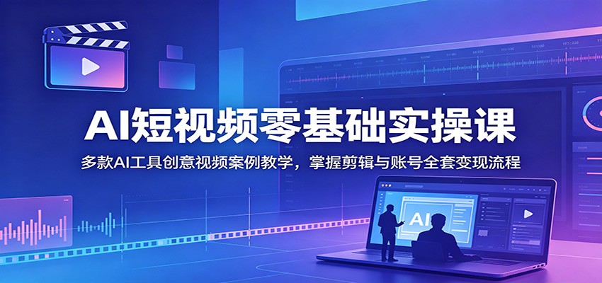 AI短视频零基础实操课：多款AI工具创意视频案例教学，掌握剪辑与账号全套变现流程-独家科技资源网