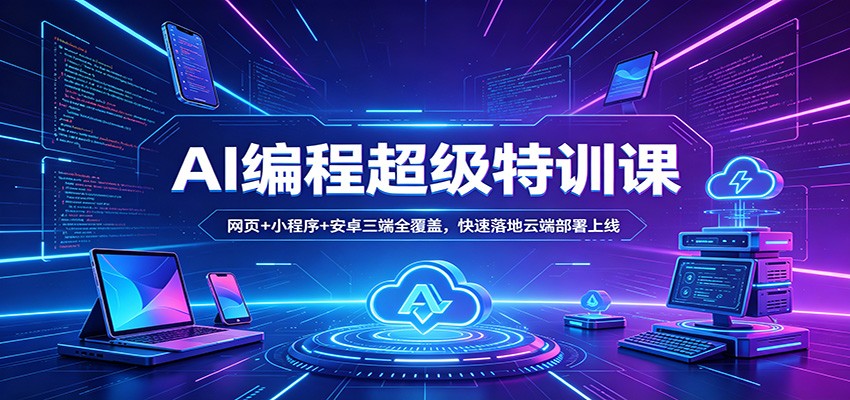 AI编程超级特训课：网页+小程序+安卓三端全覆盖，快速落地云端部署上线-独家科技资源网