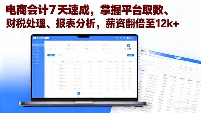 电商会计7天速成，掌握平台取数、财税处理、报表分析，薪资翻倍至12k+-独家科技资源网