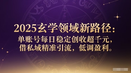 2025玄学领域新路径：单账号每日稳定创收1k+，借私域精准引流，低调盈利-独家科技资源网
