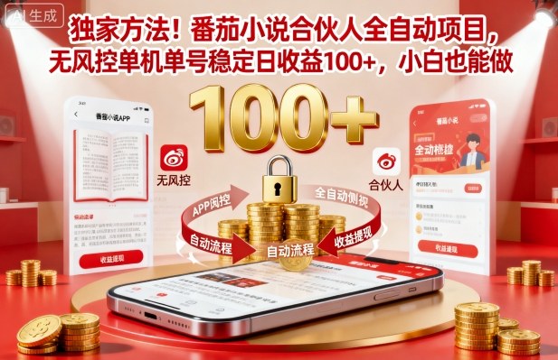 独家方法！番茄小说合伙人全自动挂G项目，无风控单机单号稳定日收益100+，小白也能做【揭秘】-独家科技资源网