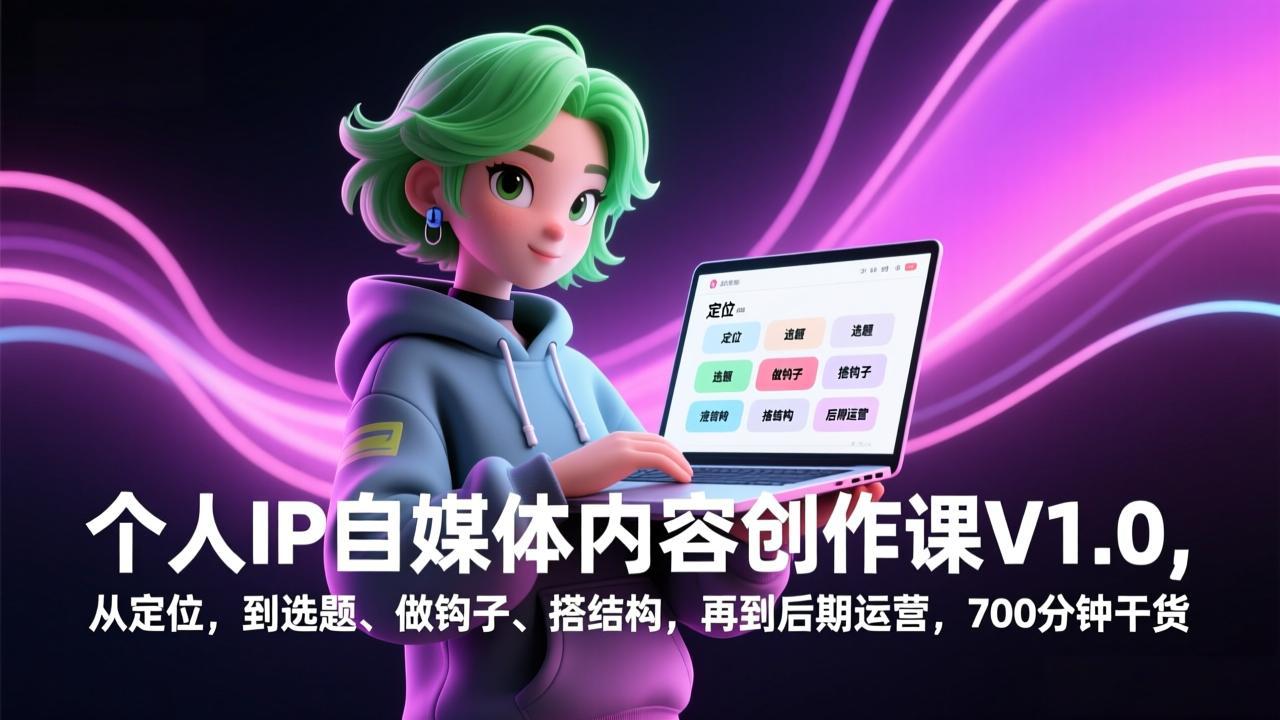 个人IP自媒体内容创作课V1.0，从定位，到选题、做钩子、搭结构，再到后期运营，700分钟干货-独家科技资源网