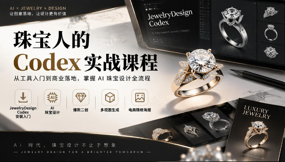 珠宝人的Codex实战课程｜JewelryDesign Codex安装入门、AI珠宝设计、爆款二创、多视图生成、电商精修海报全链路教学-独家科技资源网