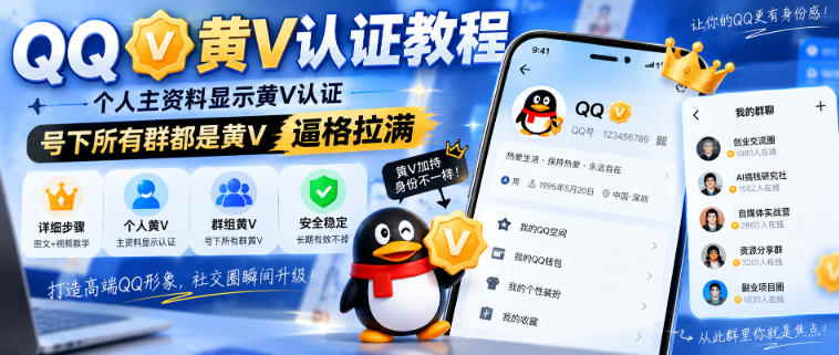 QQ黄V认证教程,个人主资料显示黄V认证,号下所有群都是黄V,逼格拉满-独家科技资源网