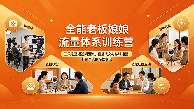 全能老板娘流量体系训练营，三天吃透短视频引流、直播成交与私域运营，打造个人IP轻松变现-独家科技资源网