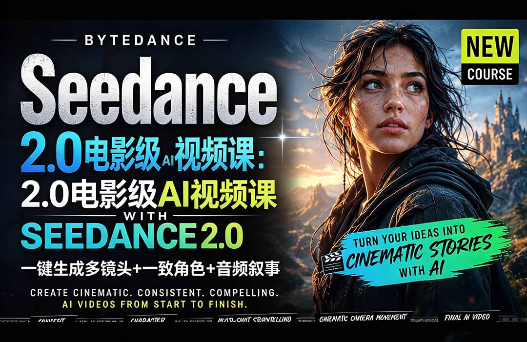 Seedance 2.0电影级AI视频课：一键生成多镜头+一致角色+音频叙事-独家科技资源网