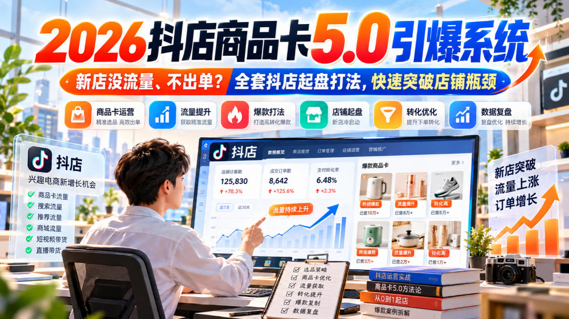 2026抖店商品卡5.0引爆店铺流量,新店没流量、不出单?全套抖店起盘打法,快速突破店铺瓶颈-独家科技资源网
