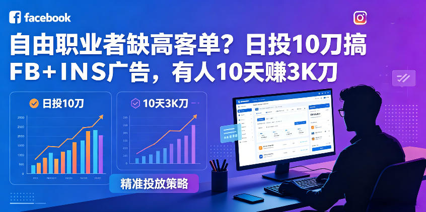 自由职业者缺高客单？日投10刀搞FB+INS广告，有人10天赚3K刀！【原创双语字幕】-独家科技资源网