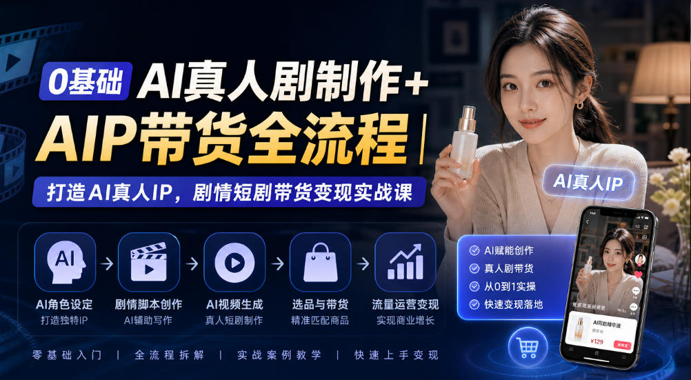 0基础AI真人剧制作+AIP带货全流程｜打造AI真人IP，剧情短剧带货变现实战课-独家科技资源网