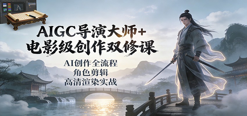AIGC导演大师+电影级创作双修课：AI创作全流程、角色剪辑、高清渲染实战-独家科技资源网