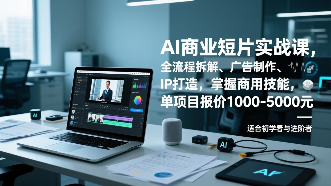 AI商业短片实战课，全流程拆解、广告制作、IP打造，掌握商用技能，单项目报价1000-5000元-独家科技资源网