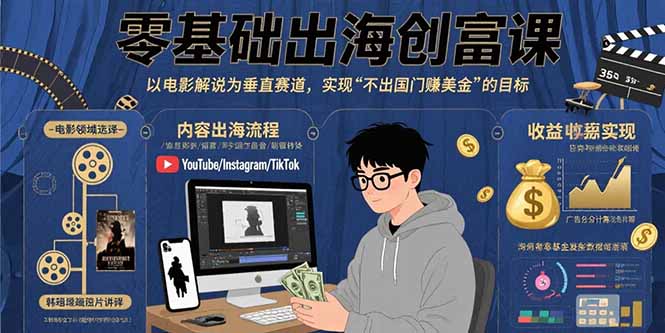 零基础出海创富课：以电影解说为垂直赛道，实现不出国门赚美金的目标-独家科技资源网