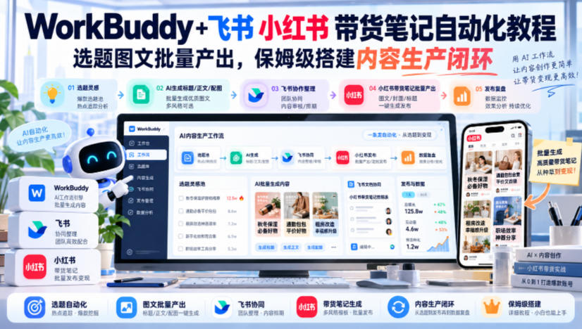WorkBuddy+飞书小红书带货笔记自动化教程，选题图文批量产出，保姆级搭建内容生产闭环【文档】-独家科技资源网