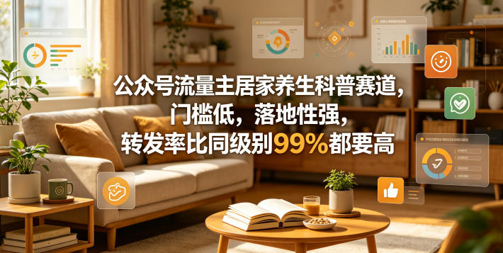 公众号流量主居家养生科普赛道，门槛低，落地性强，转发率比同级别99％都要高-独家科技资源网