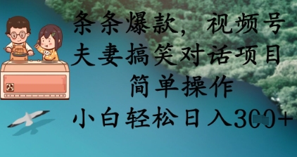 条条爆款，视频号夫妻搞笑对话项目，简单操作，小白轻松日入3张+-独家科技资源网