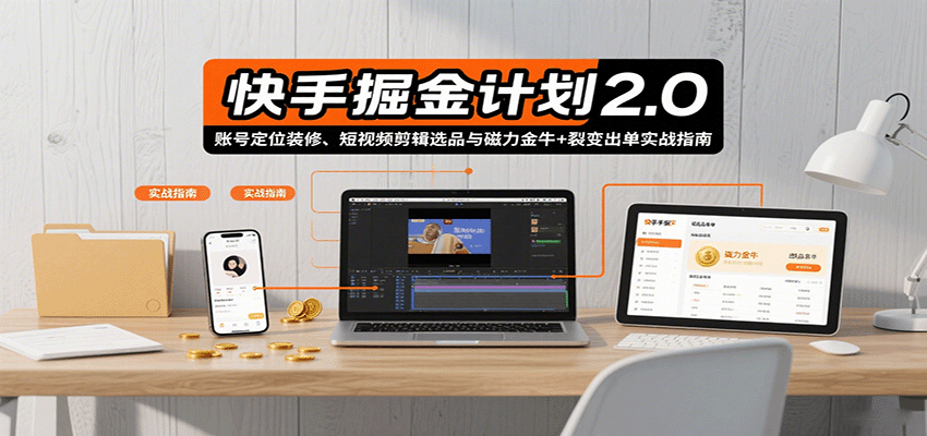 快手掘金计划2.0，账号定位装修、短视频剪辑选品与磁力金牛+裂变出单实战指南-独家科技资源网