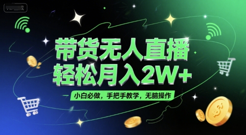 带货无人直播，轻松月入2W+，小白必做，手把手教学，无脑操作(附学习资料)-独家科技资源网
