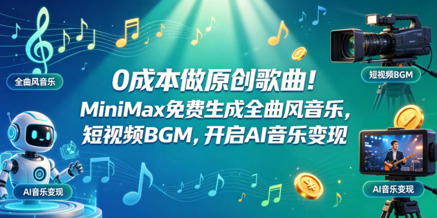 0成本做原创歌曲!MiniMax免费生成全曲风音乐,短视频BGM,开启AI音乐变现-独家科技资源网