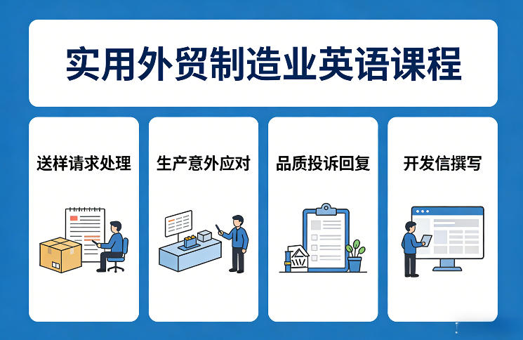 实用外贸制造业英语课程，教你专业处理送样请求、应对生产意外、回复品质投诉、撰写开发信等-独家科技资源网