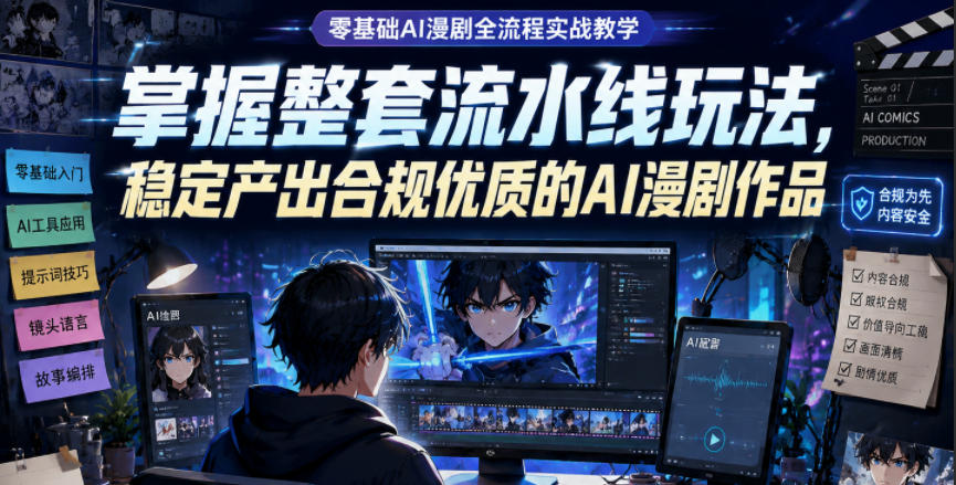 零基础AI漫剧全流程实战教学，掌握整套流水线玩法，稳定产出合规优质的AI漫剧作品-独家科技资源网