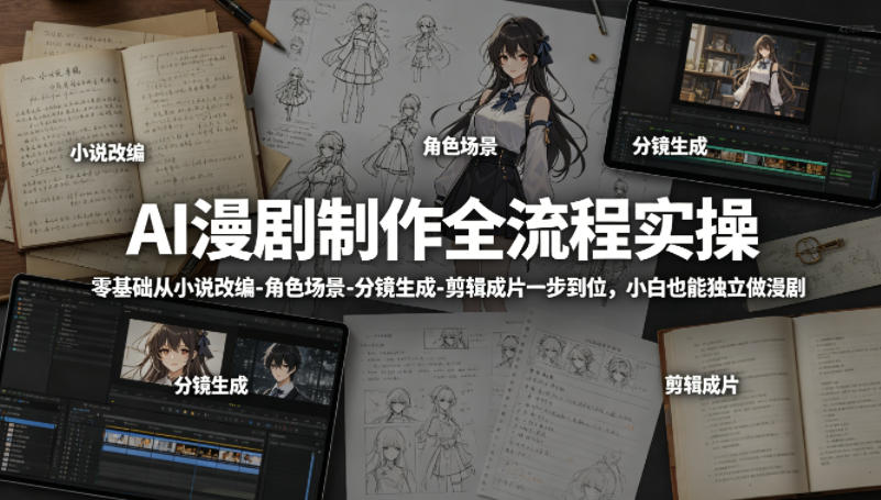 AI漫剧制作全流程实操，零基础从小说改编-角色场景-分镜生成-剪辑成片一步到位，小白也能独立做漫剧-独家科技资源网