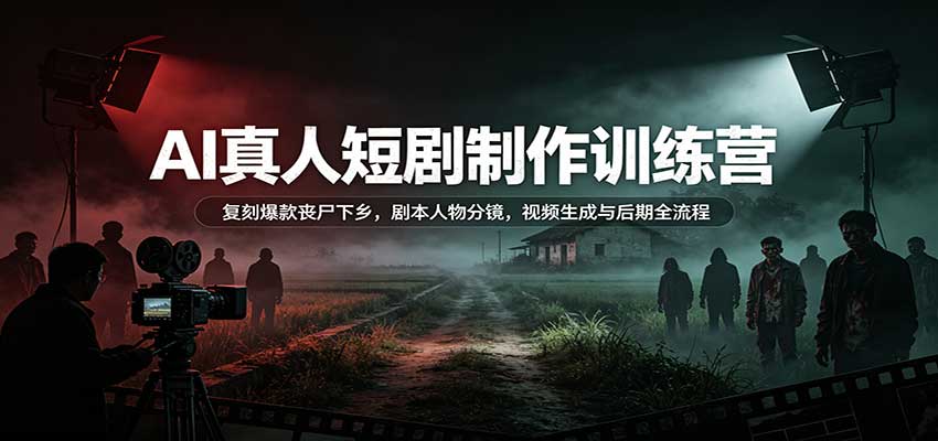 AI真人短剧制作训练营：复刻爆款丧尸下乡，剧本人物分镜，视频生成与后期全流程-独家科技资源网