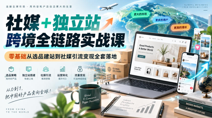 社媒+独立站跨境全链路实战课|零基础从选品建站到社媒引流变现全套落地-独家科技资源网