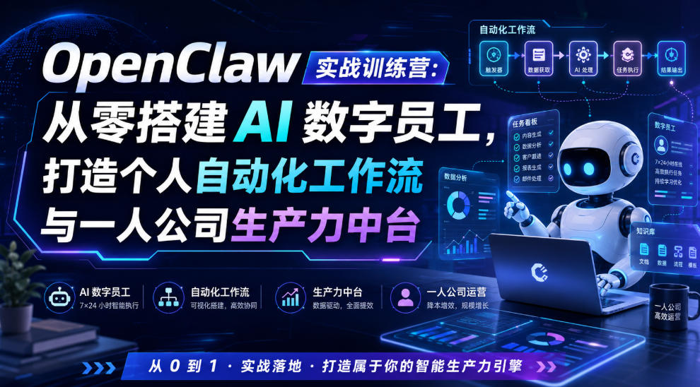 OpenClaw实战训练营：从零搭建AI数字员工，打造个人自动化工作流与一人公司生产力中台-独家科技资源网