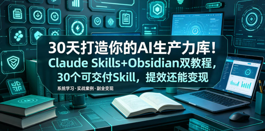 30天打造你的AI生产力库！Claude Skills+Obsidian 双教程，30 个可交付 Skill，提效还能变现-独家科技资源网