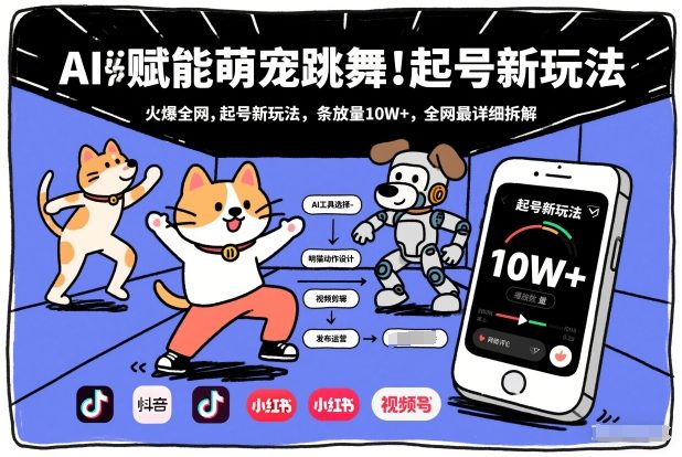 AI赋能萌宠跳舞，火爆全网，起号新玩法，条条播放量10W+，全网最详细拆解-独家科技资源网