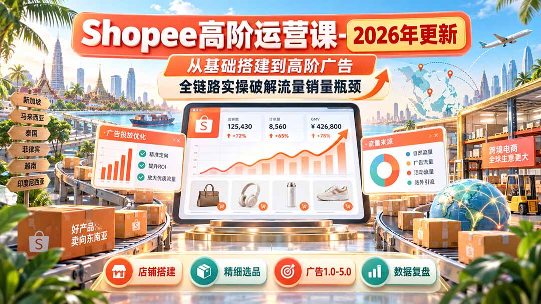 Shopee高阶运营课-更新9月,从基础搭建到高阶广告,全链路实操破解流量销量瓶颈-独家科技资源网