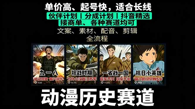 历史动漫赛道撸分成：起号、文案、素材、配音、剪辑，单视频收益破万-独家科技资源网