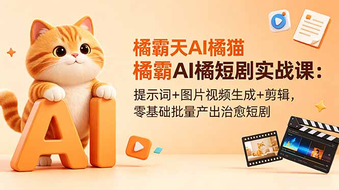 橘霸天AI橘猫短剧实战课:提示词+图片视频生成+剪辑,零基础批量产出治愈短剧-独家科技资源网
