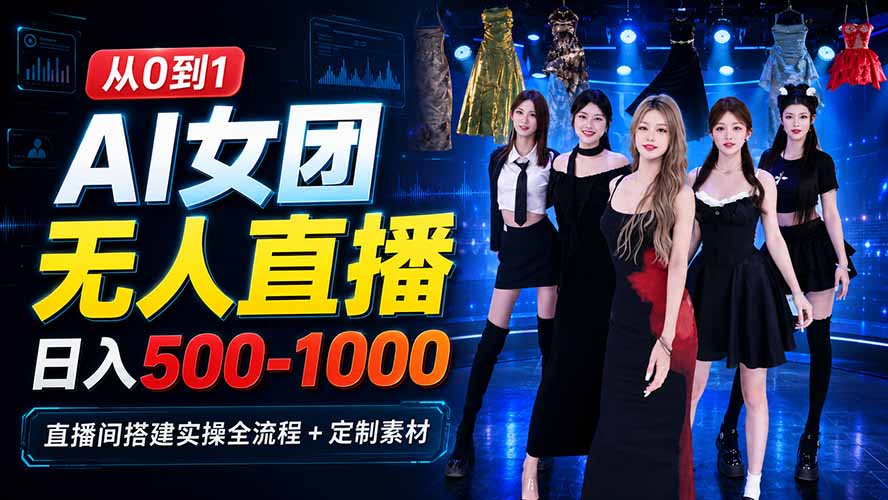 AI 女团无人直播，躺入500-1000每天，直播间搭建实操全流程+定制素材-独家科技资源网