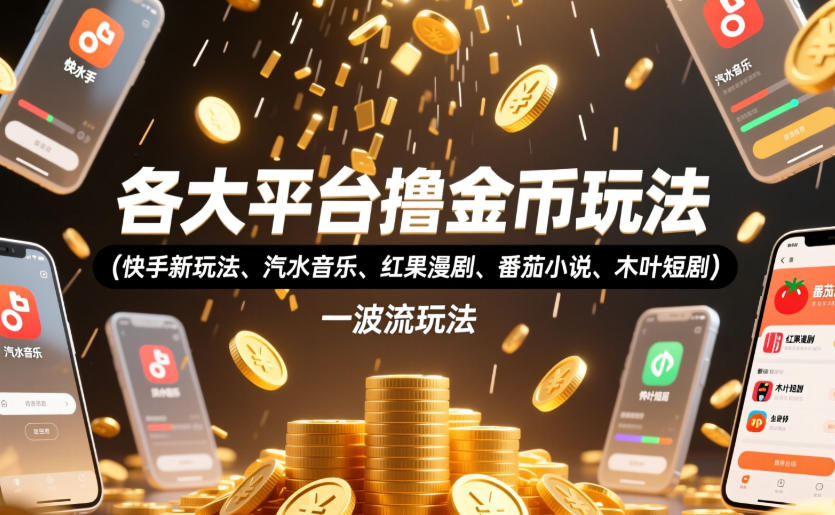 各大平台撸金币玩法(快手新玩法、汽水音乐、红果漫剧、番茄小说、木叶短剧)，一波流玩法(收费398元的教程)-独家科技资源网