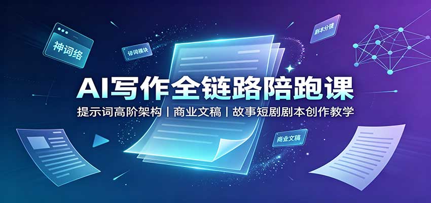 AI写作全链路陪跑课：提示词高阶架构，商业文稿，故事短剧剧本创作教学-独家科技资源网