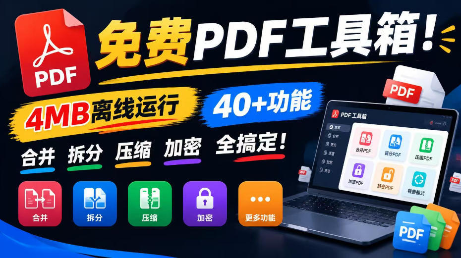 免费PDF工具箱！4MB离线运行，40+功能，合并拆分压缩加密全搞定！-独家科技资源网